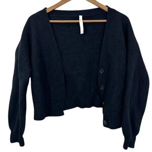 The Group by Babaton Merino Wool Black Cropped V Neck Cardigan Luxe Lounge‎ Cozy